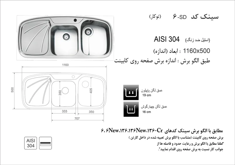 سینک توکار اخوان کد 6SD gallery1